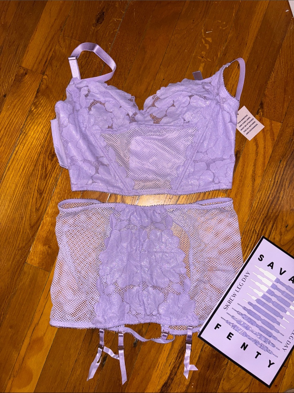 SavagexFenty Lavender Lace bustier & Garter Set - includes hosiery NWT
